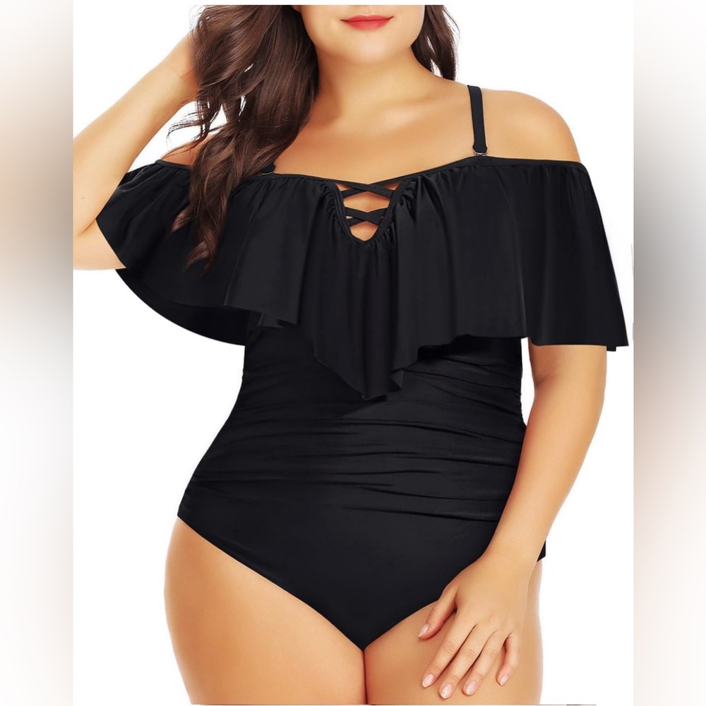 Like New One Piece Swimsuits Tummy Control Ruffle Off Shoulder Bathing Suit